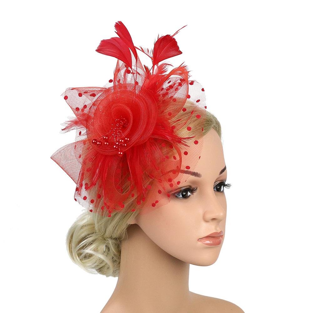 Mesh Flower Feather Headpiece & Gloves Set Cocktail Feathers Hair Clip for Women Girls