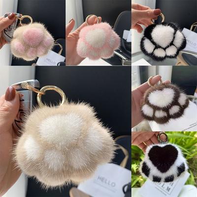Kawaii Cute Doll Cat Paw Keychain Fluffy Soft Plush Toy Faux Fur Keychain Stuffed Animal Paw Couple Keychain Valentine's Day