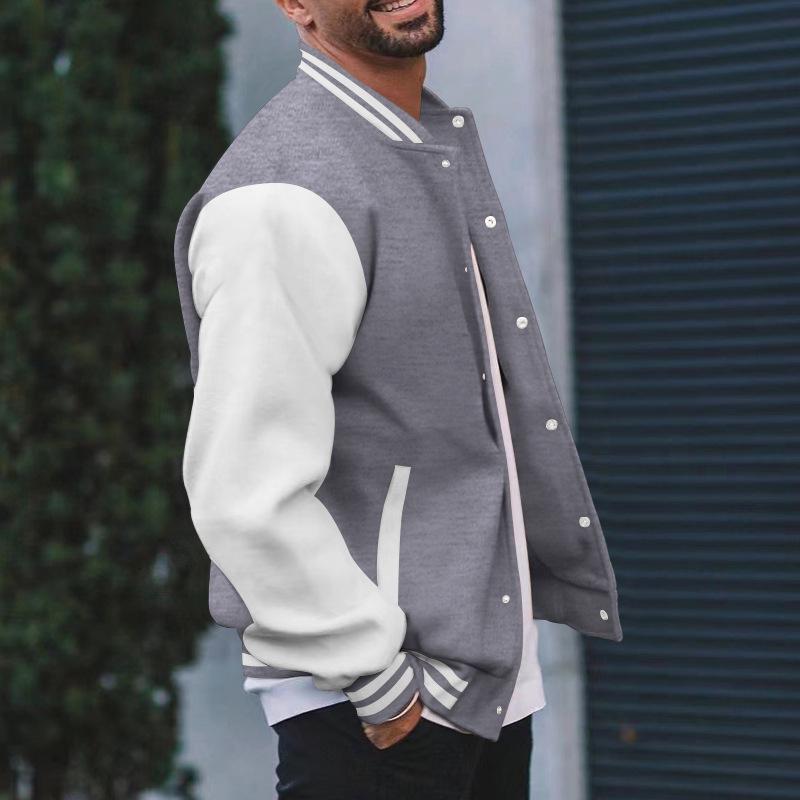 

Men s Classic Fleece Baseball Jacket, Round Neck, Button-Up, Spring/Autumn. S світло-сірий колір
