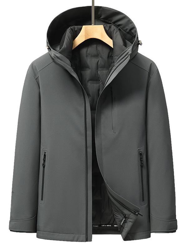 Men's Hooded Thickened Down Jacket with Detachable Liner - Warm Ski Suit for Middle-Aged and Young Adults