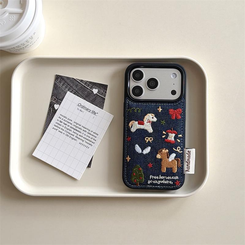 

Denim Blue Wings Embroidery Horse Case for iPhone 17/16 Pro Max/15/14 - Women s Autumn/Winter Edition iPhone 13