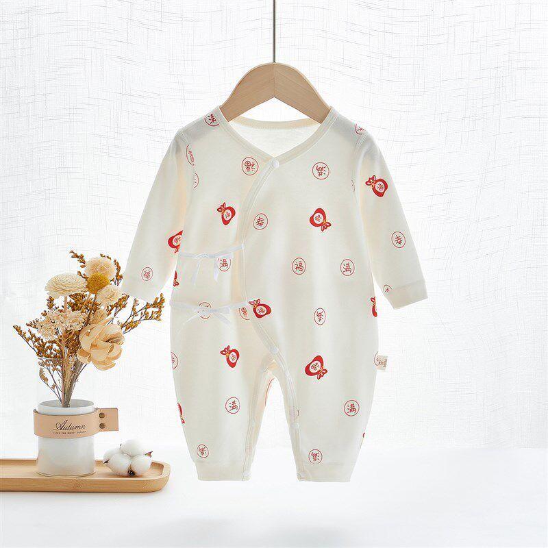 Newborn Spring and Autumn Cross-Front Tie-Up Belly-Protecting Butterfly Romper Long-Sleeve Jumpsuit Four-Season Baby Clothing Red Butterfly Outfit Lucky Bag 59