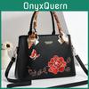 Elegante Schwarze Bestickte Tragetasche Geräumig Vielseitig Stilvoll Tägliche Nutzung Schultertasche