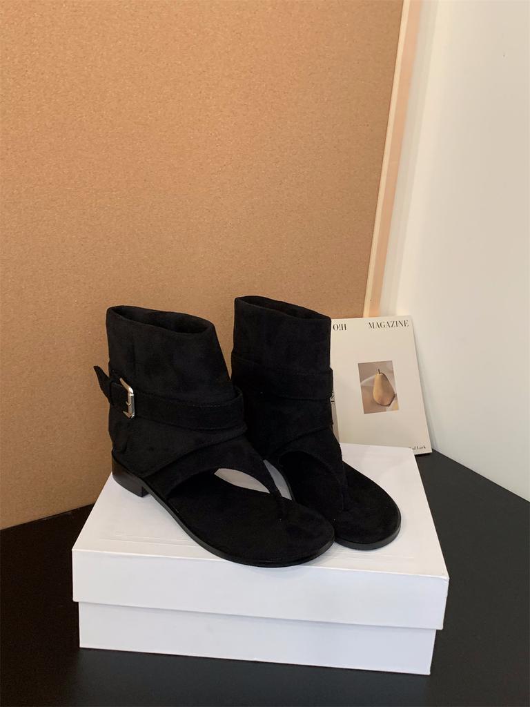 Salto grosso bico cáqui botas frescas botas curtas botas femininas 2025 novo verão com saia botas western sandálias de verão
