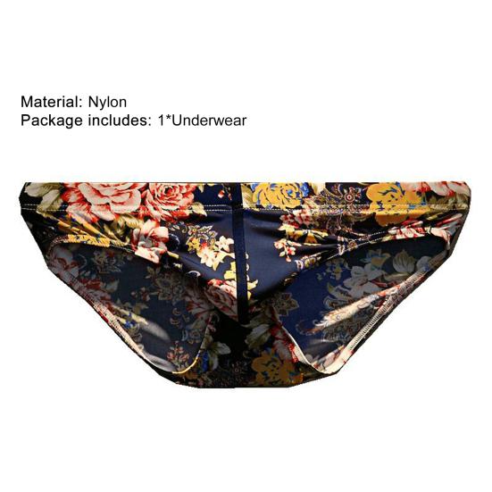 Soutong Low Waist Men Underpants Super Thin Nylon Flower Printed Classics Briefs for Sleep