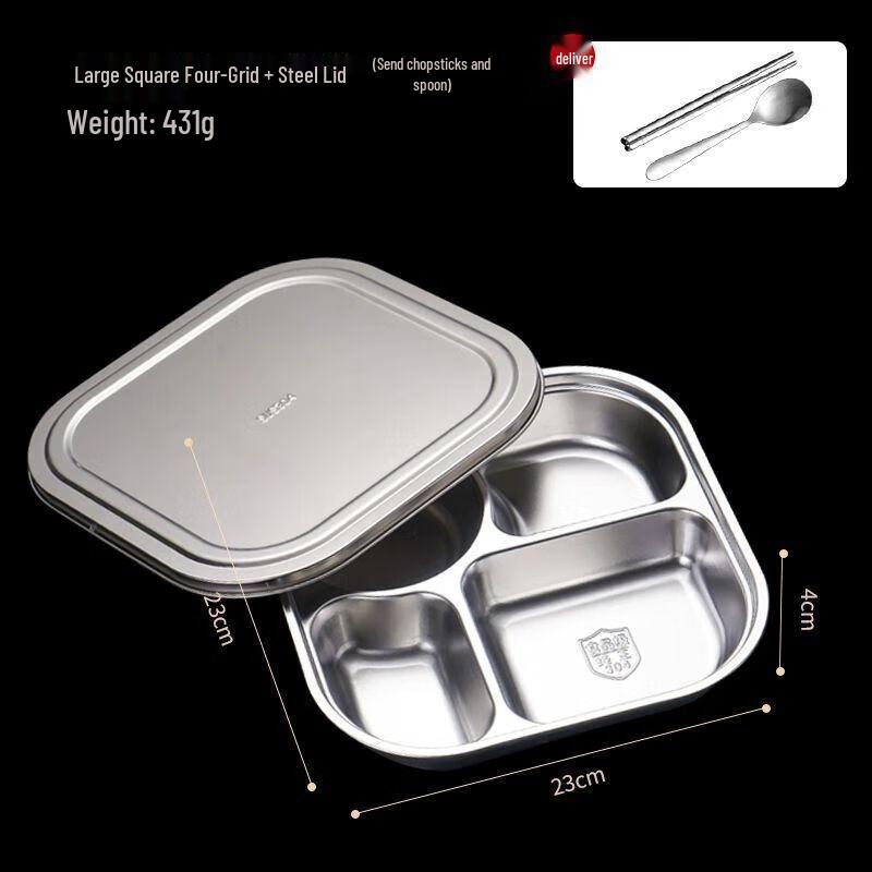 316 Stainless Steel Divided Lunch Tray with Lid