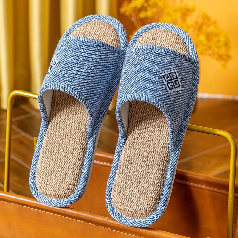 New autumn linen slippers home slippers thick bottom non-slip silent cotton and linen slippers four seasons