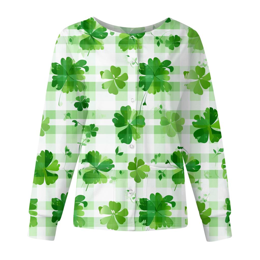 Women's Casual Fashion Long Sleeve Standing Collar Single Breasted St. Patrick's Day Print Workwear Jacket Tops