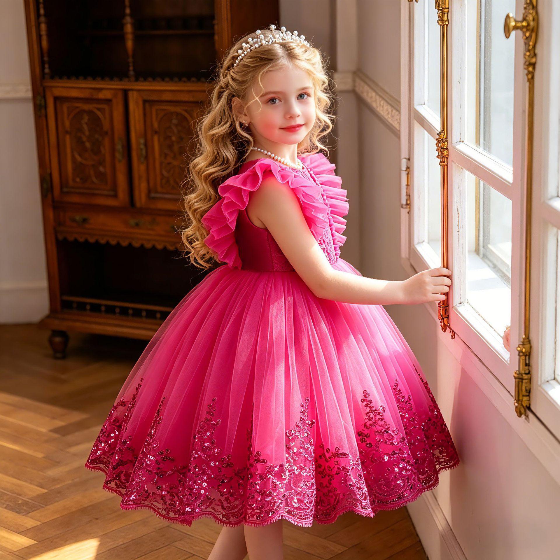 Girls Princess Ball Gown: Tulle Ball Gown, Summer Kids Fashion, Birthday Dress, Performance Costume 100cm