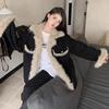 Women's Retro Patchwork Lamb Wool Denim Jacket, Winter Warm Loose Fit.