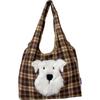 Cute cartoon embroidered tote bag large capacity Korean version plaid student shoulder bag casual going out portable shopping bag