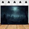 Horror Dark Forest Haunted Cemetery Night Backdrop Poster and Prints Canvas Printing Wall Art Picture for Living Room Home Decor
