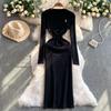 Spring Autumn Women Casual O-neck Embroidery Knitted Sweater Long Midi Slim Dresses