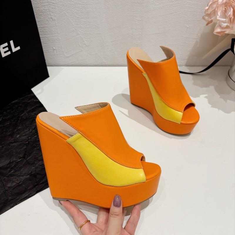 Fashion Fish Mouth Thick Sole Wedged-heel Mixed Color Outdoor Slippers Women Summer Waterproof Table Fashionable Sponge Bottom Sandals