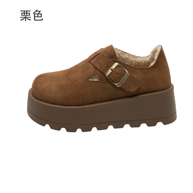 Soft Leather Version~ Platform-soled Boken Shoes Women's 2025 Winter New Velvet Warm Comfortable Fashion Matte Casual Cotton Shoes