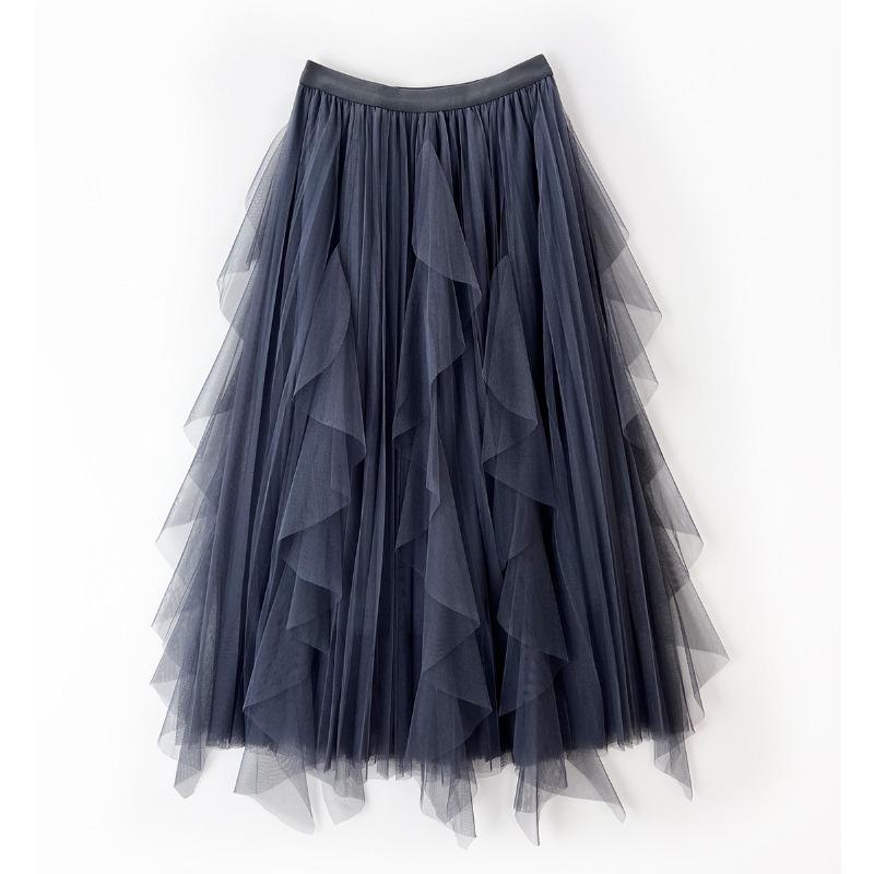 Gauze skirt women s high waist A word irregular medium and long pleated sand skirt fringed long skirt new skirt One size fits all серый