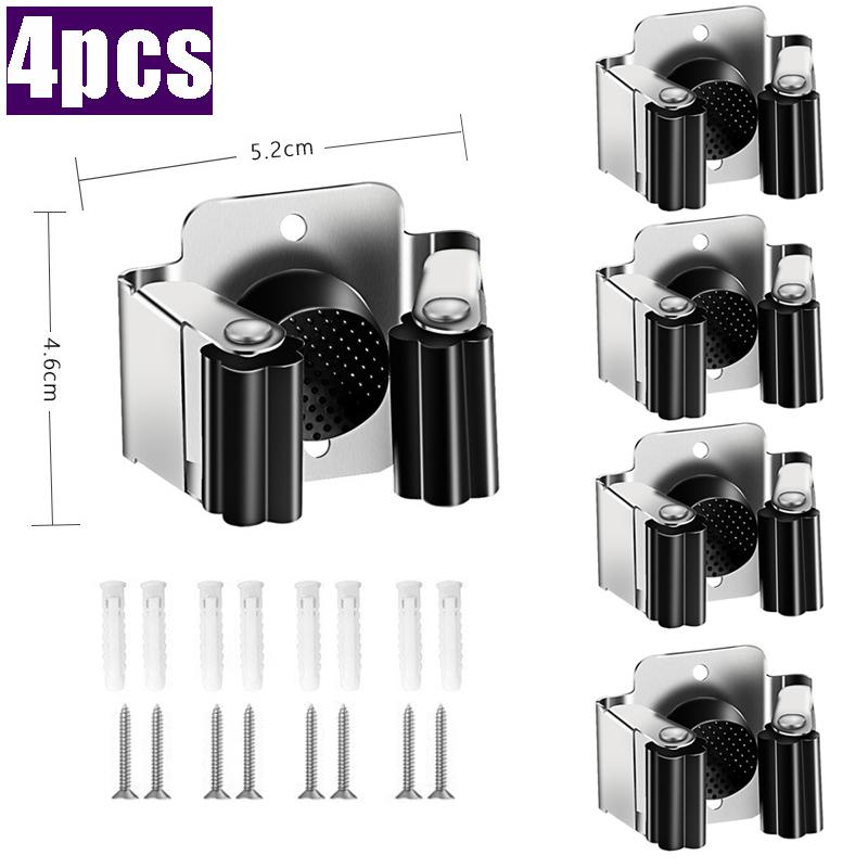 Stainless Steel Mop Clip Holder Wall Mounted Mop Brush Broom Hanger Fixed Rack Kitchen Bathroom Organizer Shelf Hook Accessories