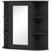 Bathroom Mirror Cabinet with 6 Open Shelves and 2 Closed, In Wood and Glass, 66x17x63 Cm, Black