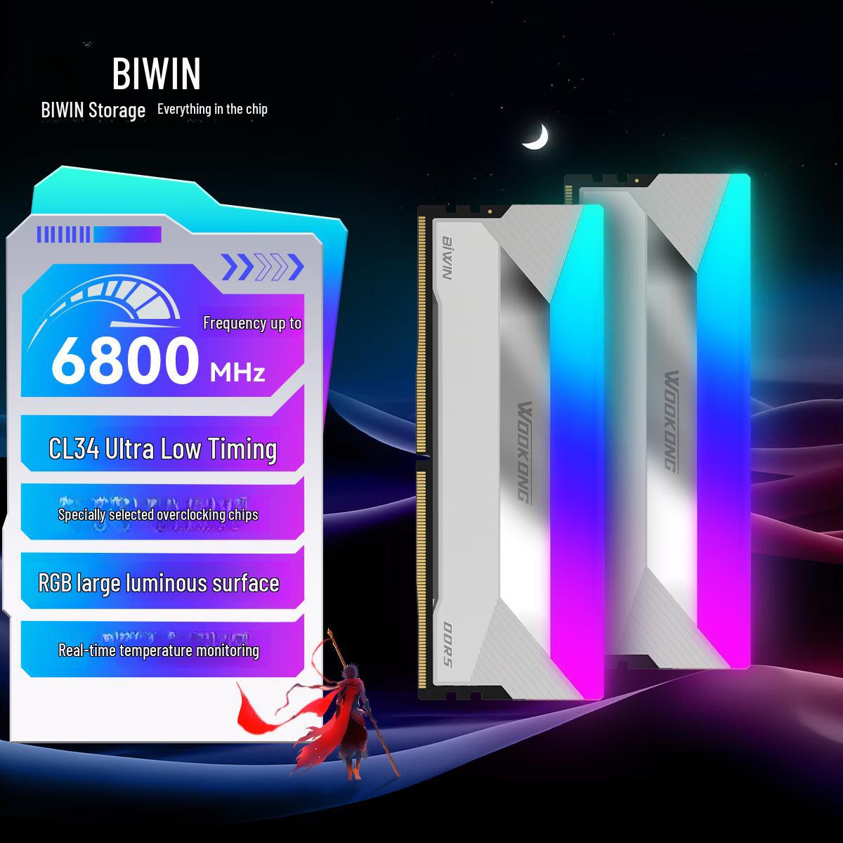 

BIWIN DX100 RGB 32 ГБ (2x16 ГБ) Комплект пам яті DDR5 6800 МГц для настільних комп ютерів