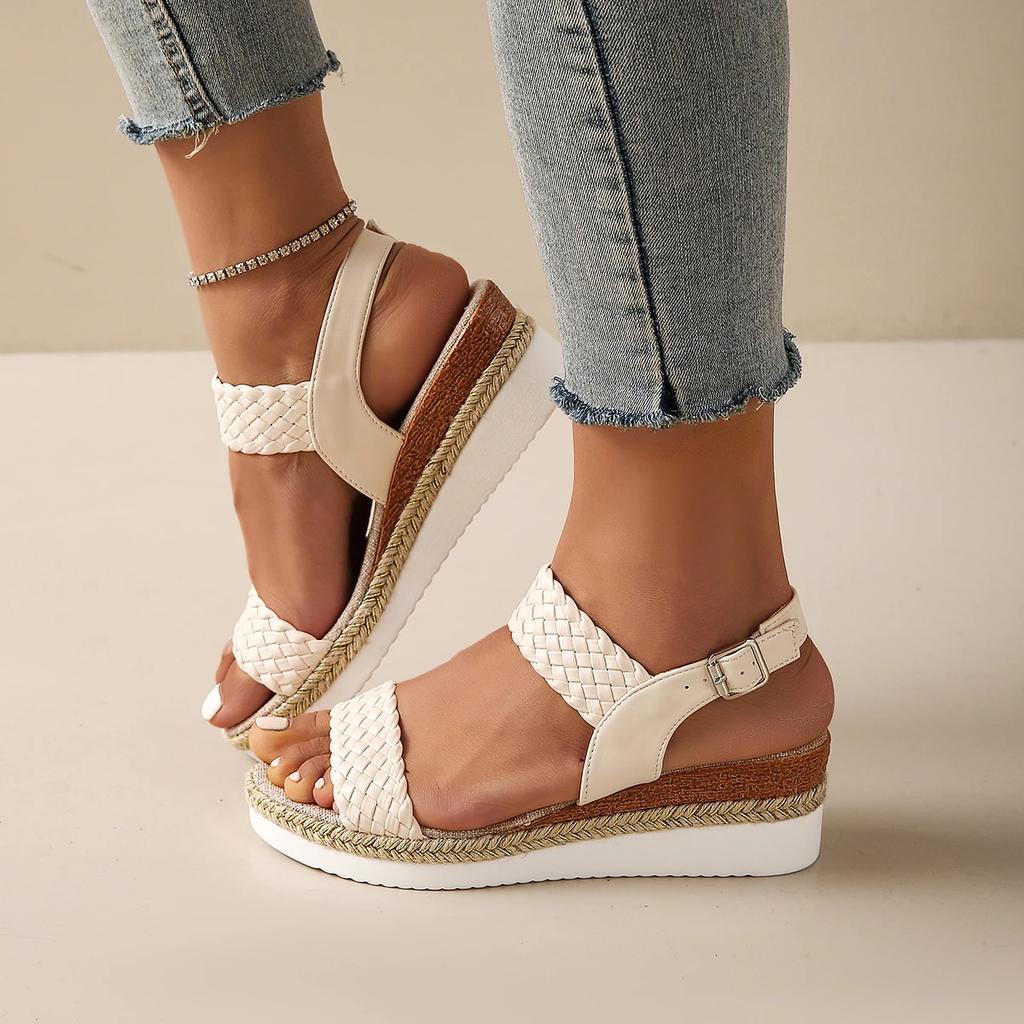 Fashion Women's Toe Wedge Summer Buckle Strap Gladiator Shoes Fashion Espadrilles Platform Sandalias Trend Anti-slip Wear Comfortable