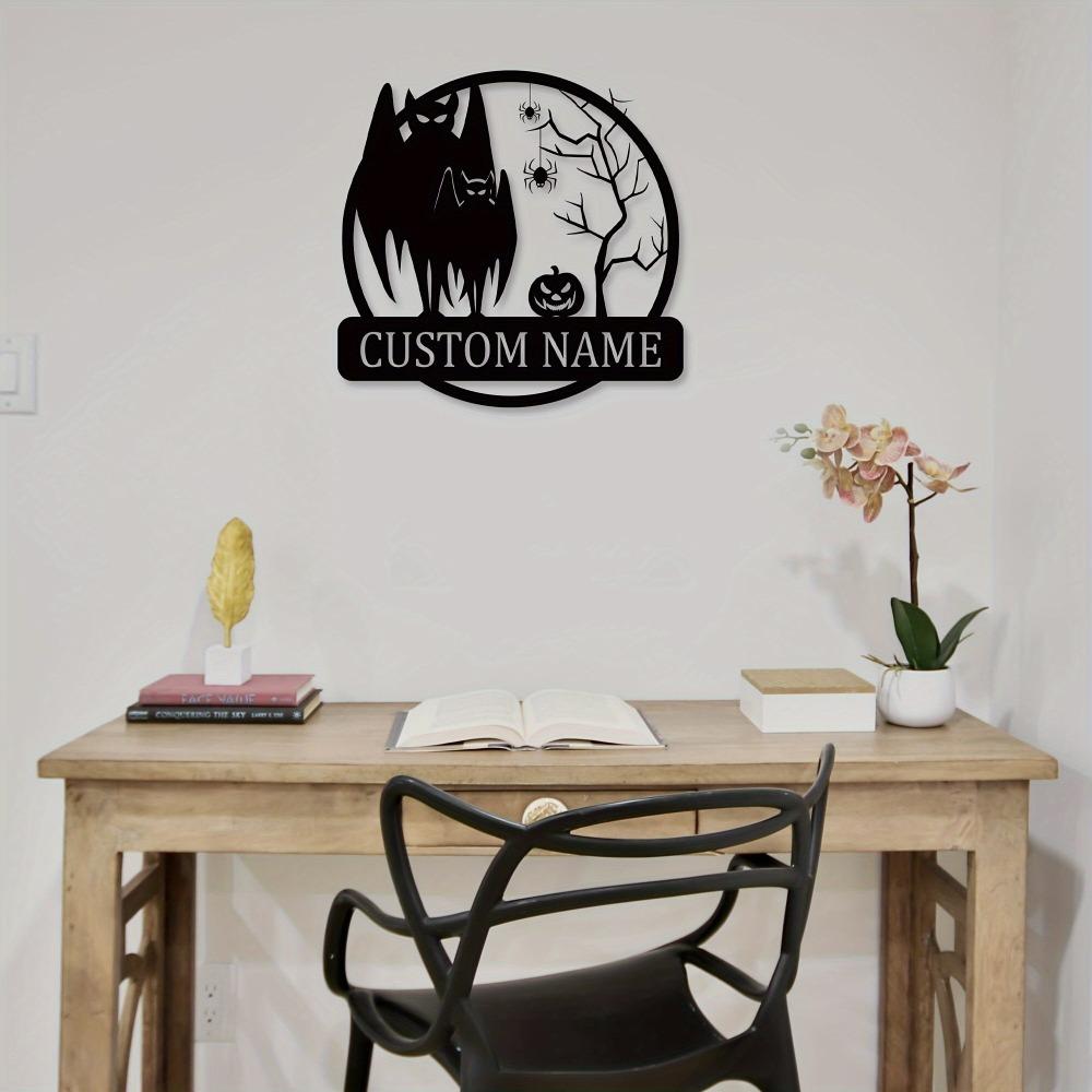 Personalizable Bat Metal Wall Art Family Name Sign Home Garden Outdoor Holiday Gift