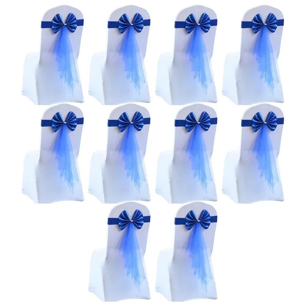 10Pcs Bow Elastic Chair Sashes Cover Bands For Wedding Party Hotel Decorations Wedding Party Event 24*6 Cm/9.45*2.36 Inch