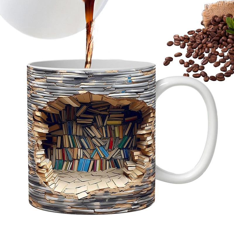 350ml 3D Bookshelf Mug Funny Ceramic Mug for Book Lovers Multi-Purpose Ceramic Cup Water Cup Home Tea Milk Cups Conainers
