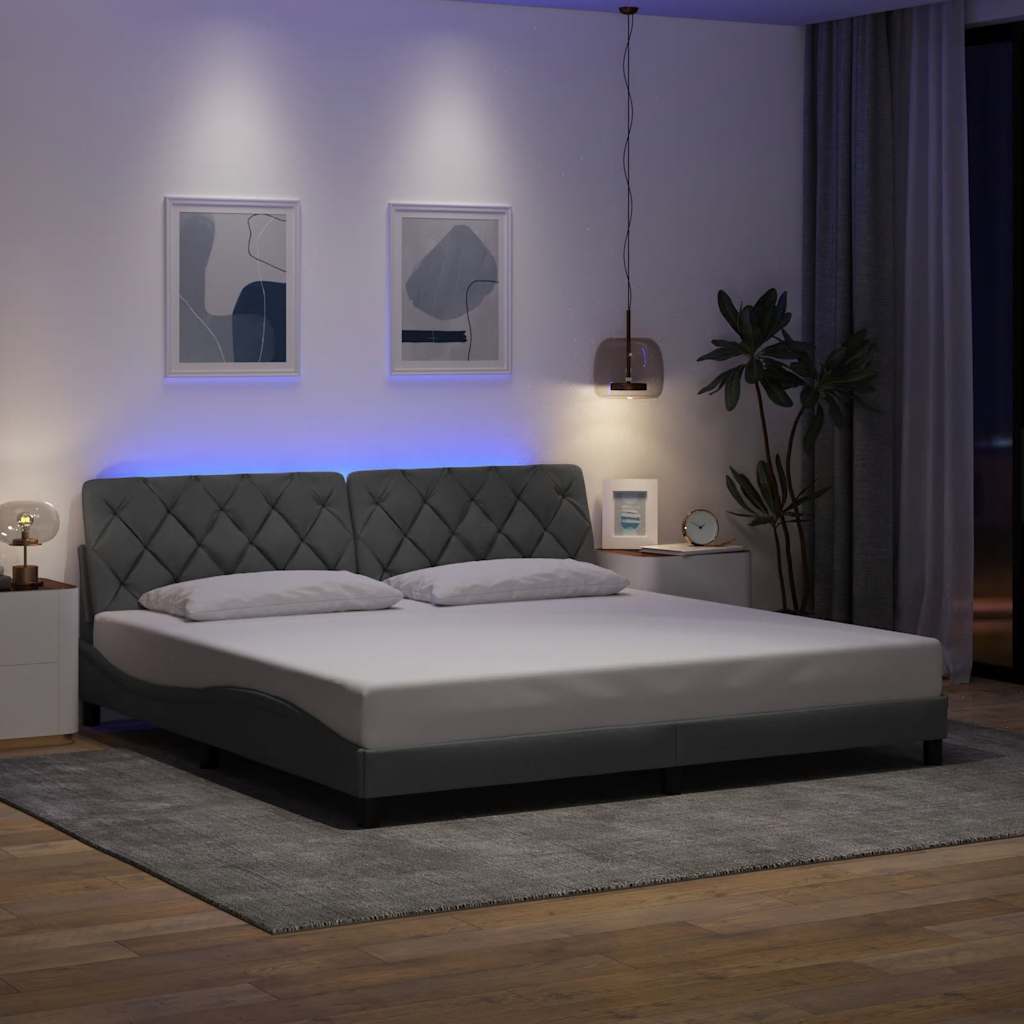 LED Bed Frame without Mattress Light Grey 200x200 cm Fabric