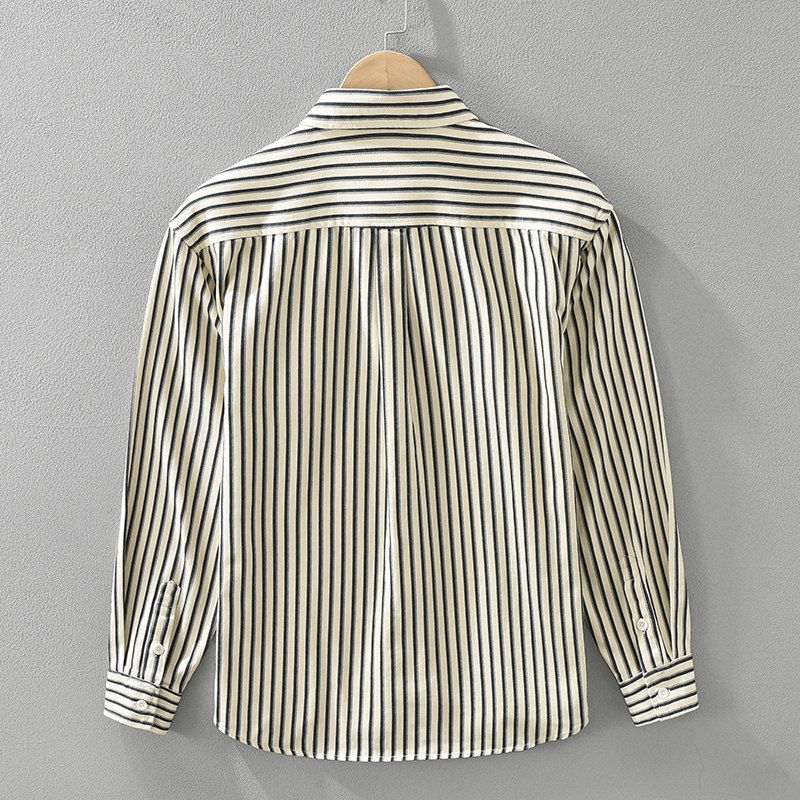 Japanese Retro Striped Casual Shirt Jacket with a High-End Feel, New Hong Kong Style Artistic Men's Long-Sleeved Shirt, Versatile