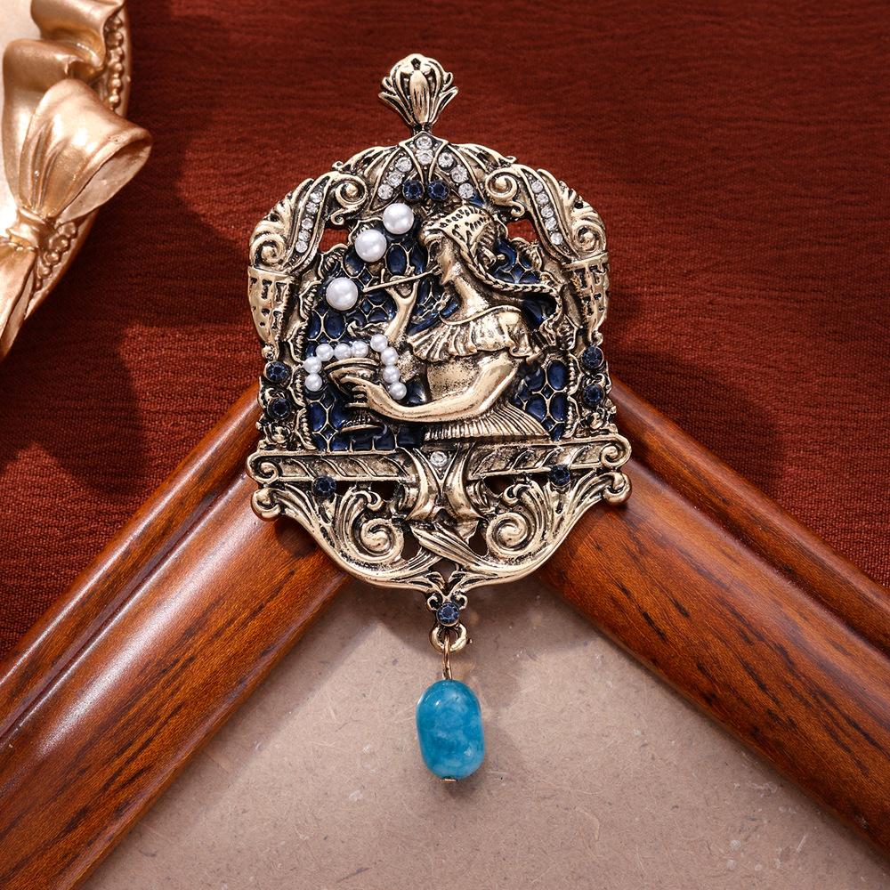 European and American retro court style alloy brooch medieval vintage heavy industry old princess corsage pin jewelry