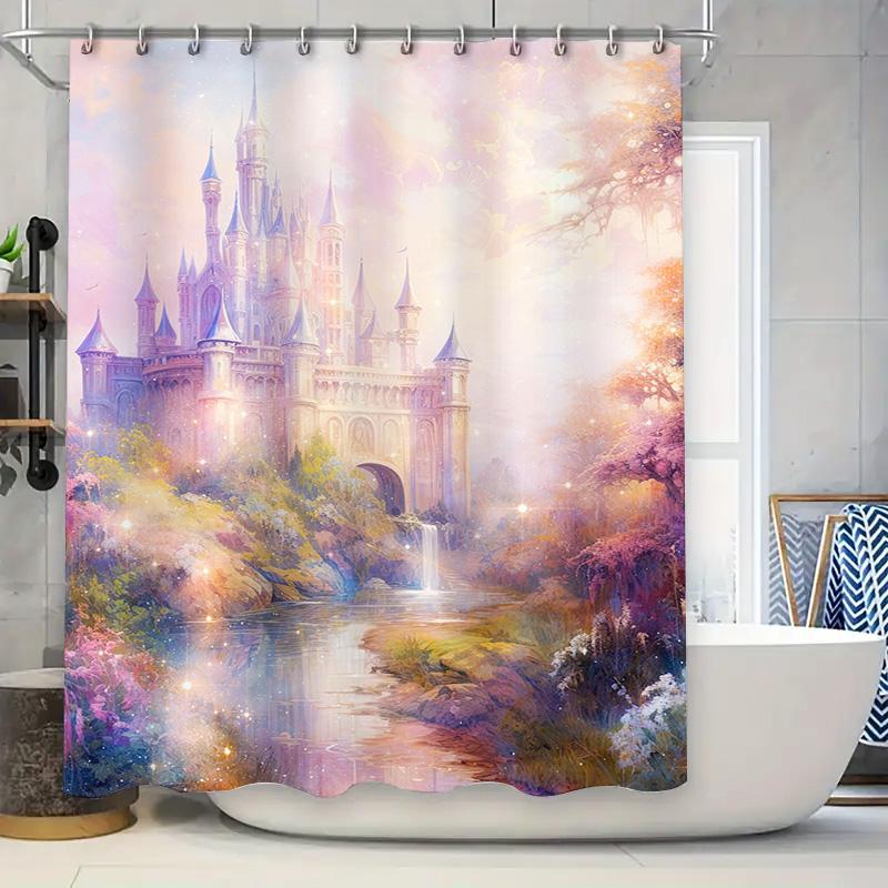 

Ethereal Fairy Tale Castle Shower Curtain With Enchanted Forest Design In Pastel Colors Perfect For Creating A Magical Bathroom W60H190(CM)-1 Pcs