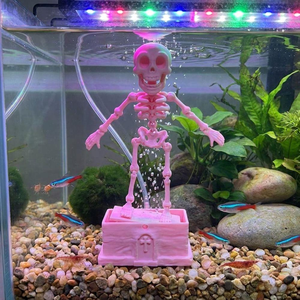 3D Printed Fish Tank Dance Skull Bubbler Realistic Aquarium Bubbler Ornament Halloween Party