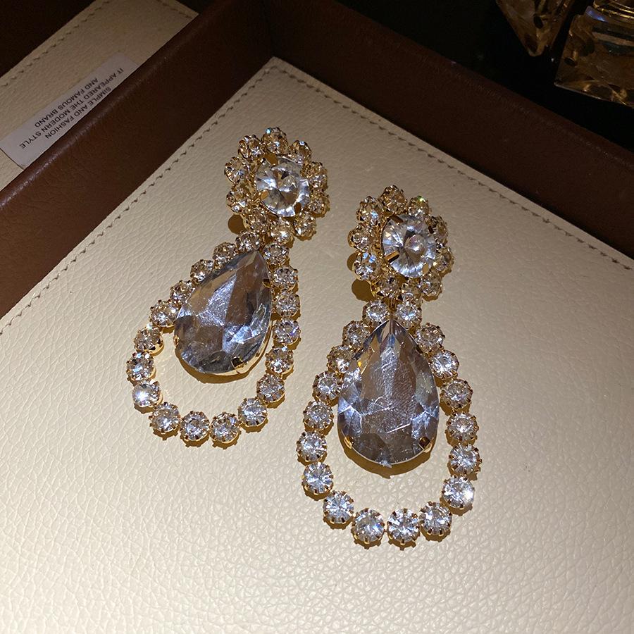 Water Drop Crystal Inlaid Earrings Retro Design Jewelry