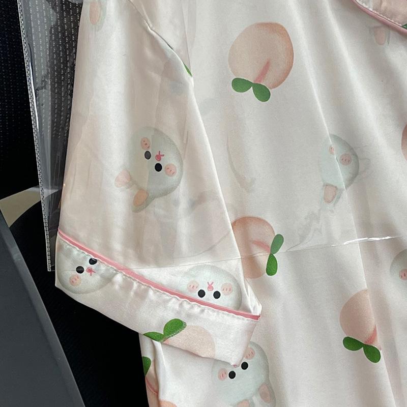Style Pajamas Women'S Summer Simulation Silk Pajamas Cute Foreign Style Loungewear Pajamas