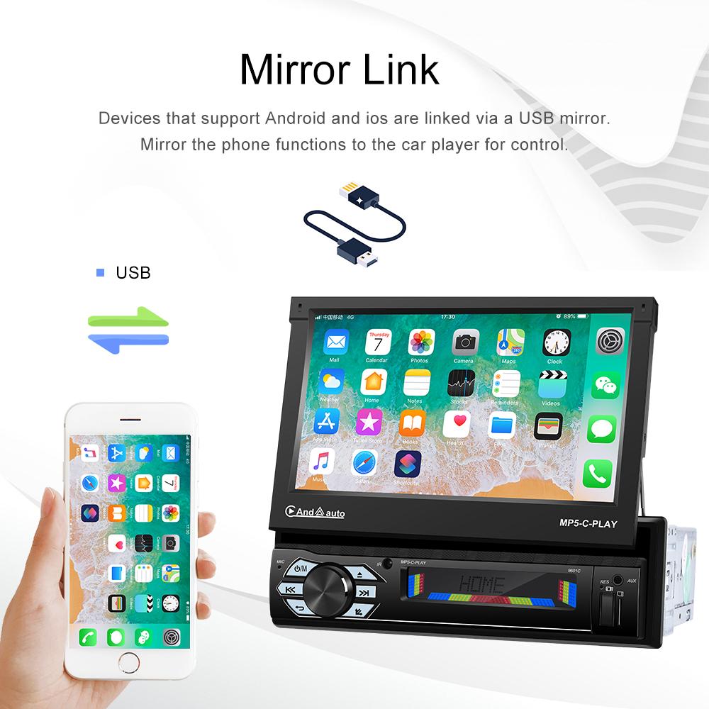 Autoradio Hikity 1 Din Avec Écran Rétractable 7" - Bluetooth, Mirror Link, Caméra Recul | USB/FM/AUX