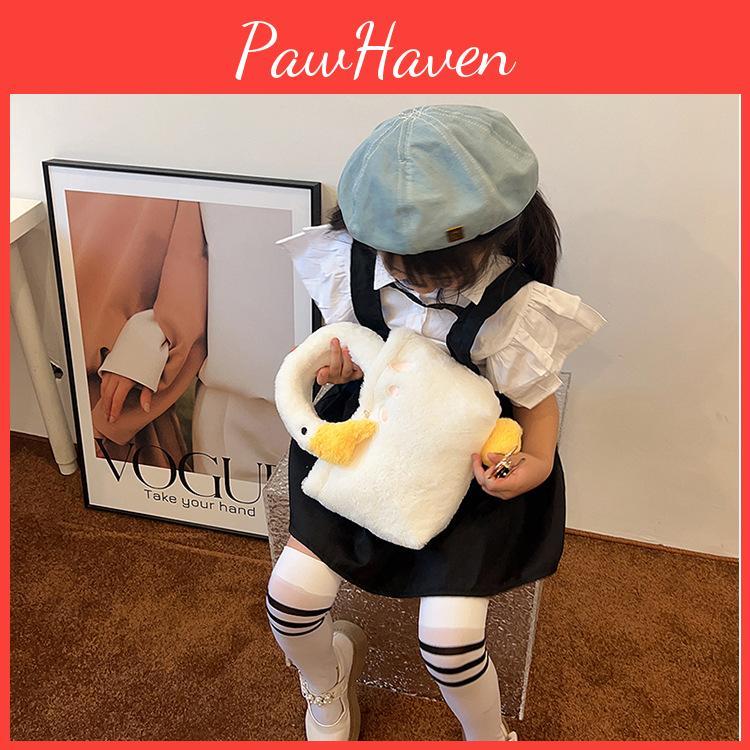 Big Simple Cute White Goose Handbag Plush Kids Messenger Bag Toddlers For