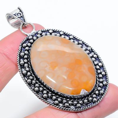 Natürliches Fossil "Koralle Edelstein handgefertigt 925 Sterling Silber Anhänger 2,76" o1S83