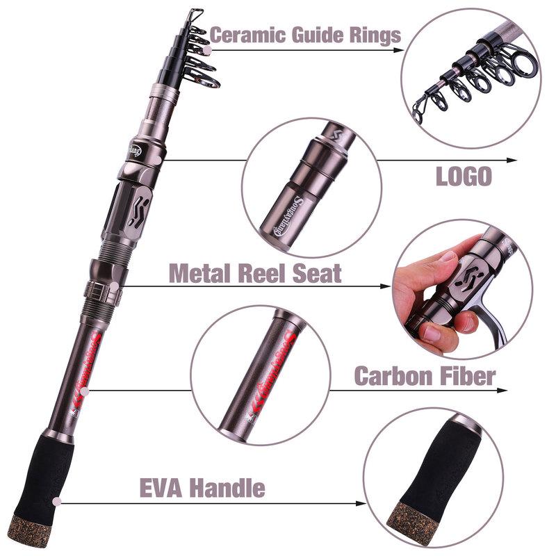 Sougayilang Fishing Rod Carbon Fibber  Metal Telescopic River Lakes Fishing Equipment Practical Tool