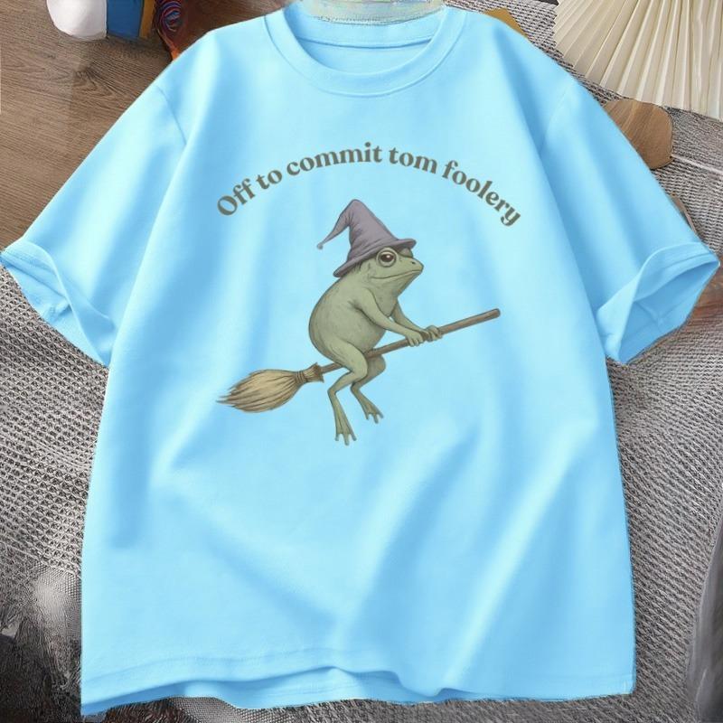 Witch Frog TShirt Unisex Women Funny Halloween Cottagecore Toad Tshirt Casual Round Neck Short Sleeve Unisex Clothes Streetwear Tops