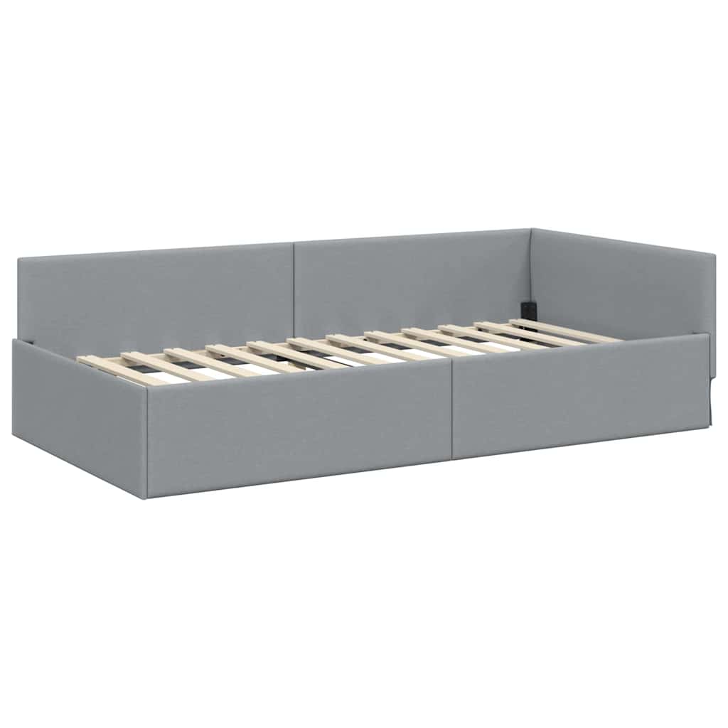 L Shaped Bed Frame with Headboard Light Gray 31.5 X 78.7 (80 Cm X 200 Cm) Fabric