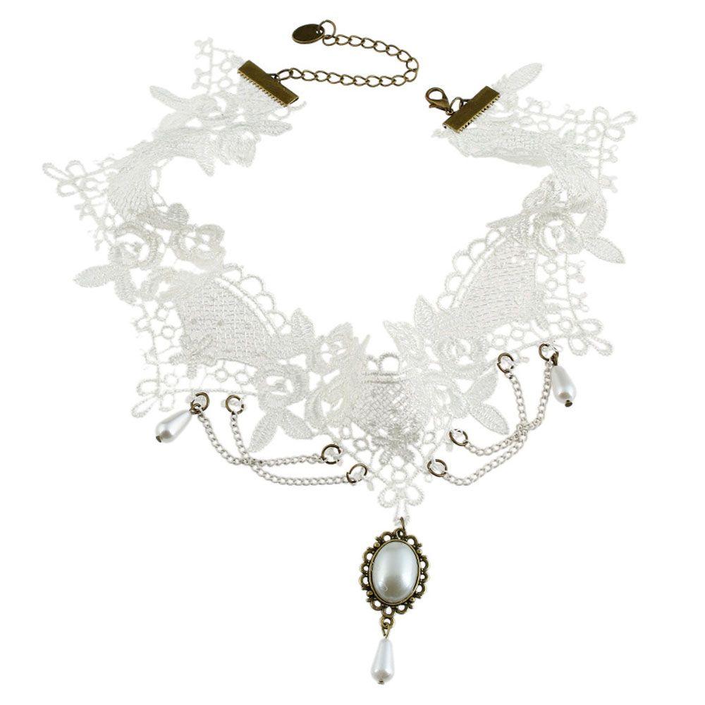 Vintage Retro Women Bride Lace Statement Short Jewelry Choker Collar Bridal Necklace
