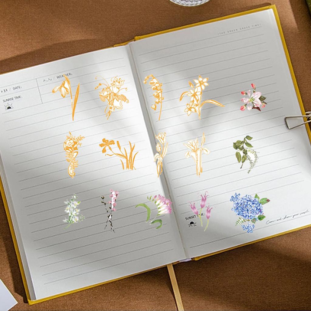 30 feuilles d'autocollants floraux de différents styles, faciles à utiliser, imperméables, en PET, couleurs vives, pour plantes