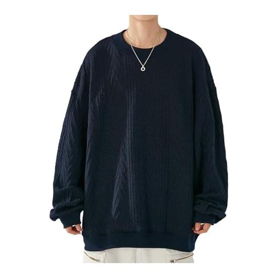 

[Bligo] Men s Sweatshirt, Long Sleeve, Large Size, Autumn Clothes, L-6XL, Stylish, Herringbone Pattern, Plain, Loose, Soft, Comfortable, Simple,