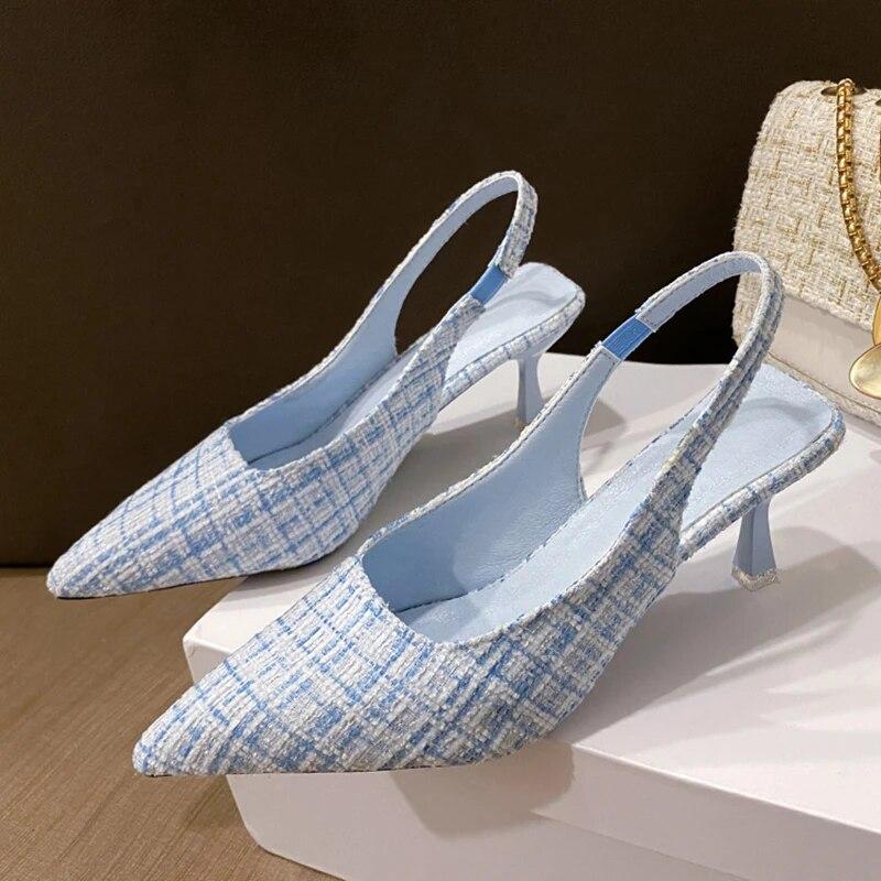 Summer French Style Small Fragrance High-heeled Bag Toe Back Empty Sandals Women's Stiletto Pointed Large Size Single Shoes