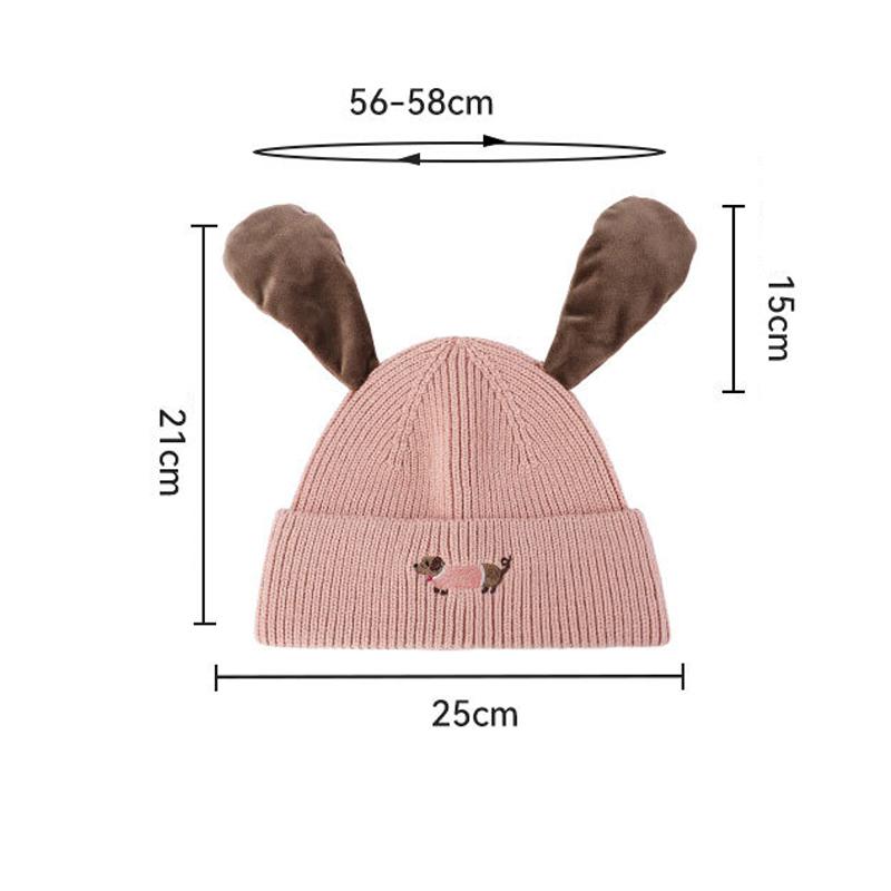 Pinch Ears Will Ring Knitted Hat Women Autumn Winter Windproof Warm Embroidered Dog Wool Hat
