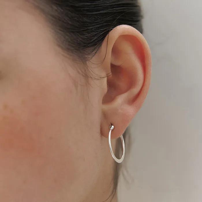 [925 Silver] Flat Hoop Earring