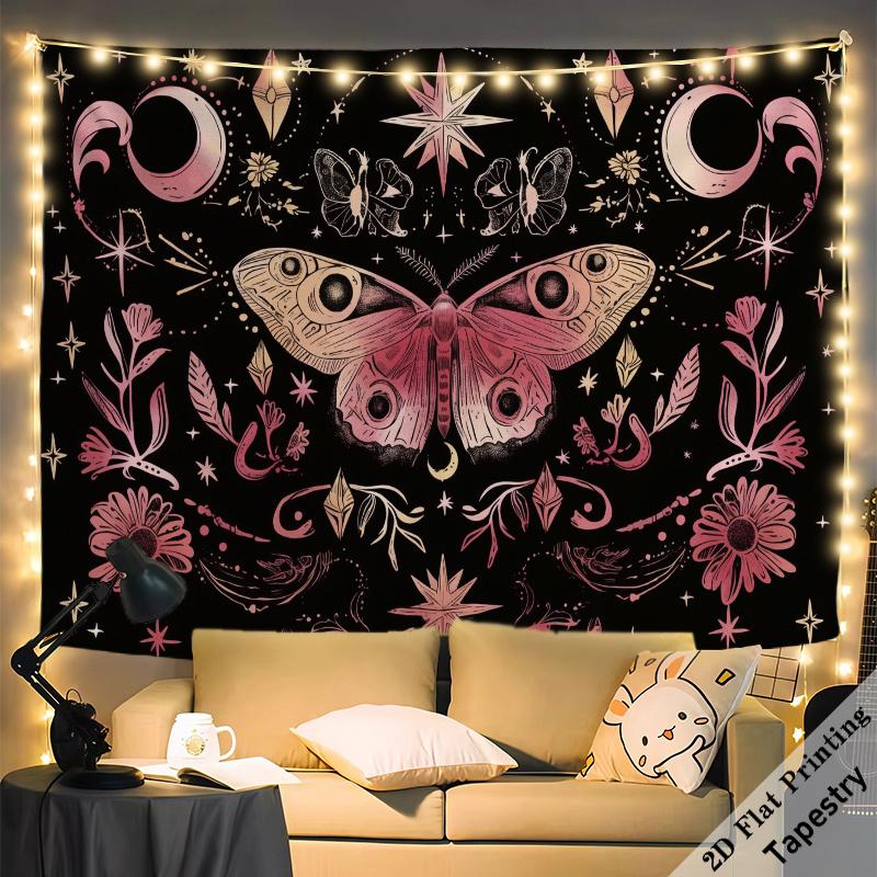 Large Boho Celestial Tapestry Wall Hanging Bohemian Cosmic Butterfly Galaxy Pink Stars Bedroom Living Room Decor 180x280cm