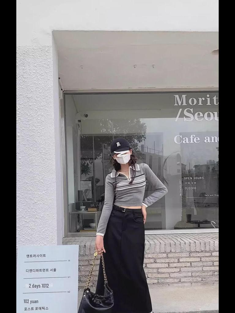 Women's Retro Gray High-Waist Slim Straight Skirt - Versatile Spring/Summer Mid-Length