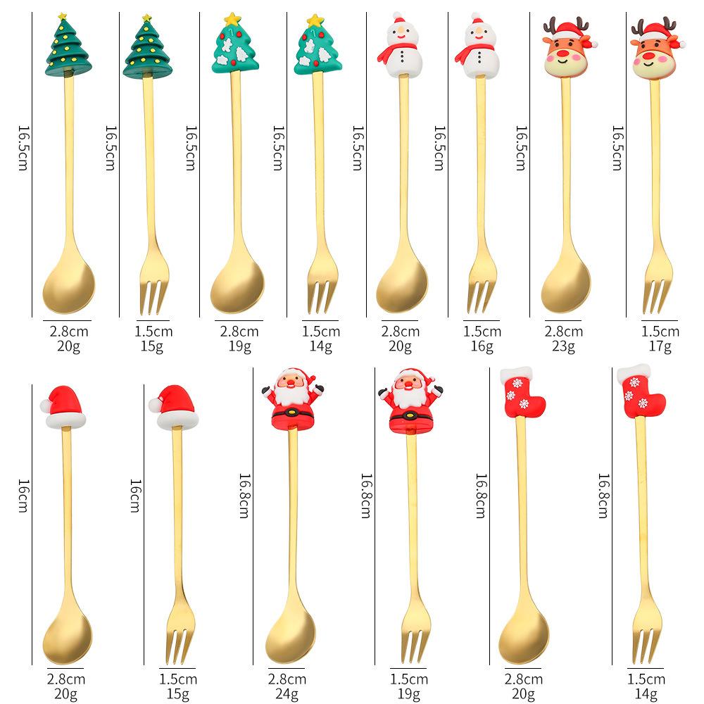 Weihnachtsgeschirr Edelstahl Löffel Gabel Set Kreativer Schneemann Löffel Kaffeelöffel Obstgabel Perfekte Feiertags-Tischdeko