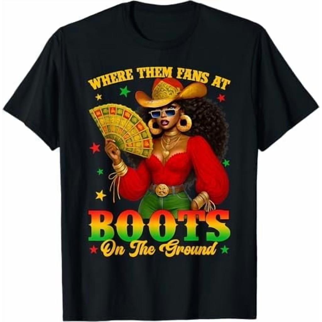 Western Cowgirl Boots On The Ground Graphic Tee Cute African American Women Print T-Shirt